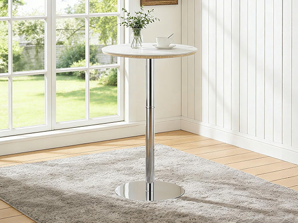 39 Inch Round Sintered Stone Bar Table - White+Silver for Living Room