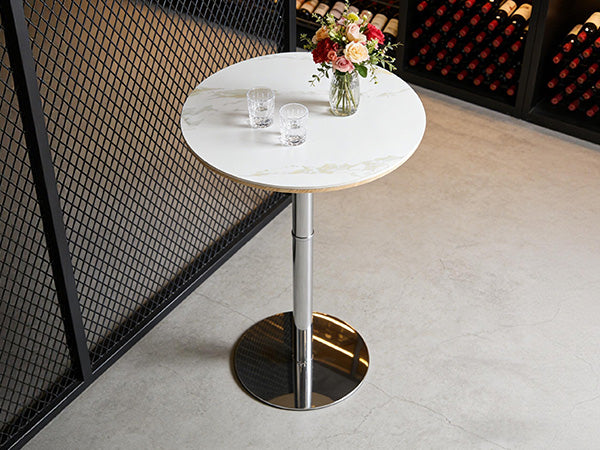 39 Inch Round Sintered Stone Bar Table - White+Silver for Living Room
