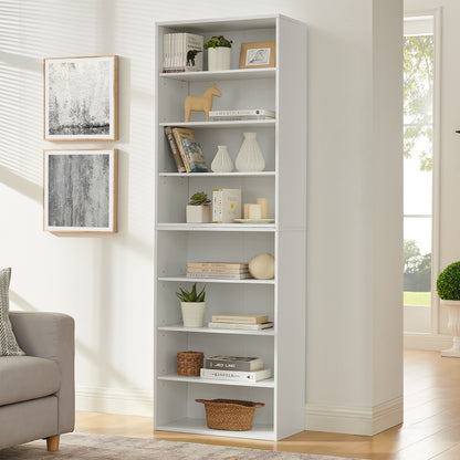 White MDF CD DVD Storage Cabinet - 8 Tier Adjustable Shelves for Living Room