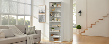 White MDF CD DVD Storage Cabinet - 8 Tier Adjustable Shelves for Living Room