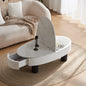 Oval Coffee Table with Faux Marble Tabletop, Mid Century Modern Coffee Table with Hidden Drawer and Storage Space , Coffee Table for Living Room, Bedroom, Office