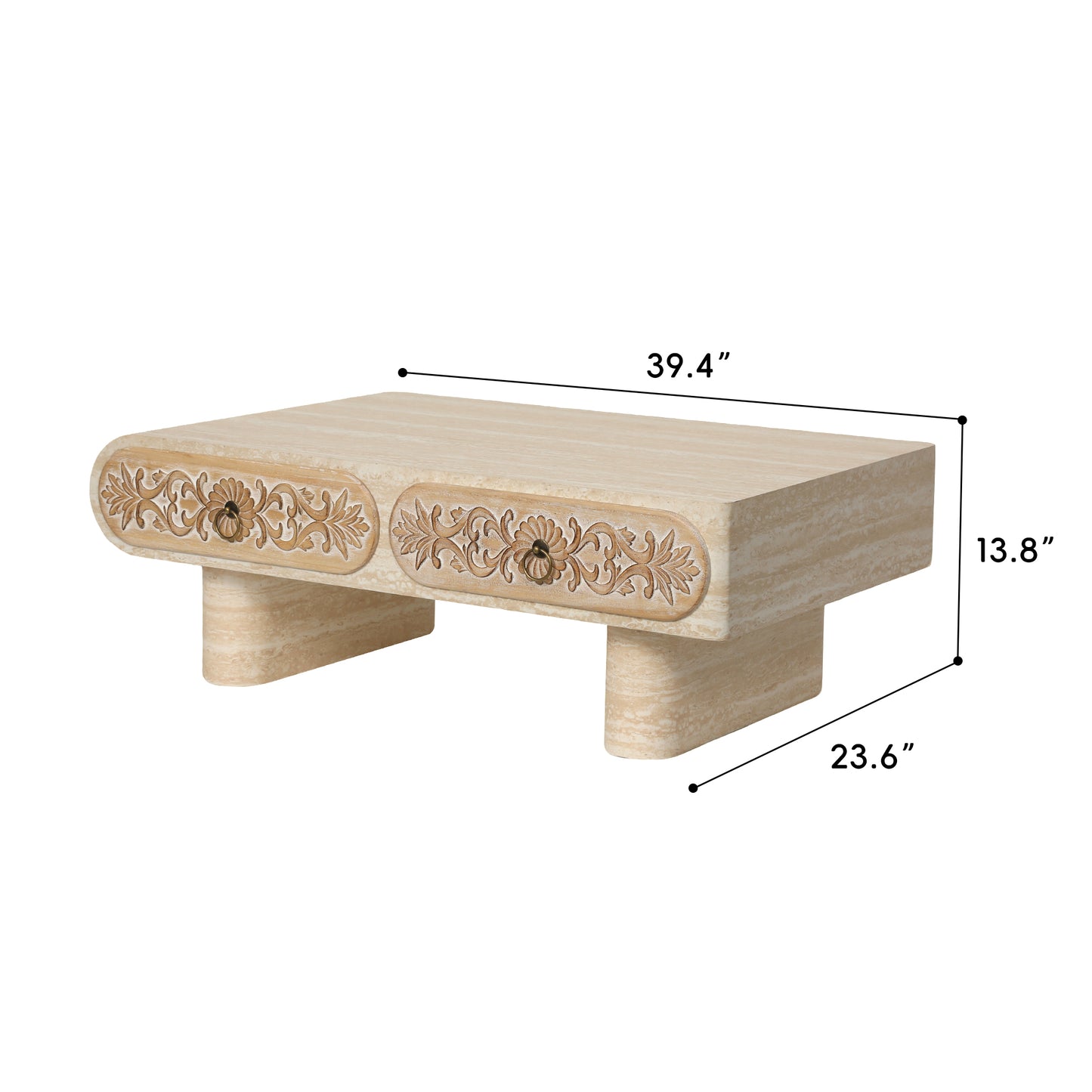 39.4" Beige+Yellow Rectangular Coffee Table with Drawer for Living Room