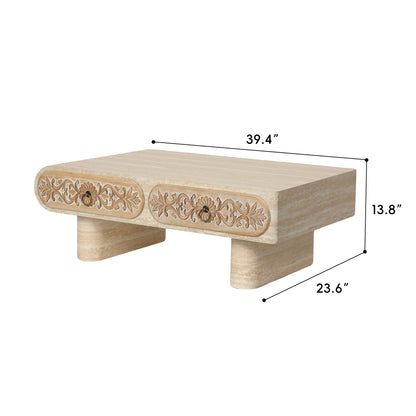 39.4" Beige+Yellow Rectangular Coffee Table with Drawer for Living Room