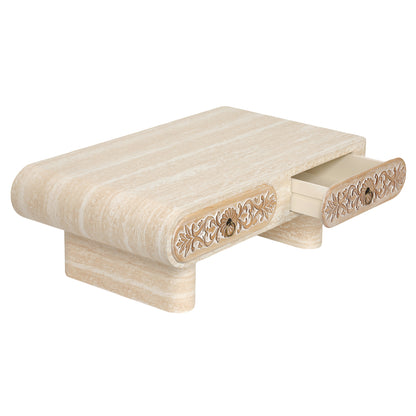 39.4" Beige+Yellow Rectangular Coffee Table with Drawer for Living Room