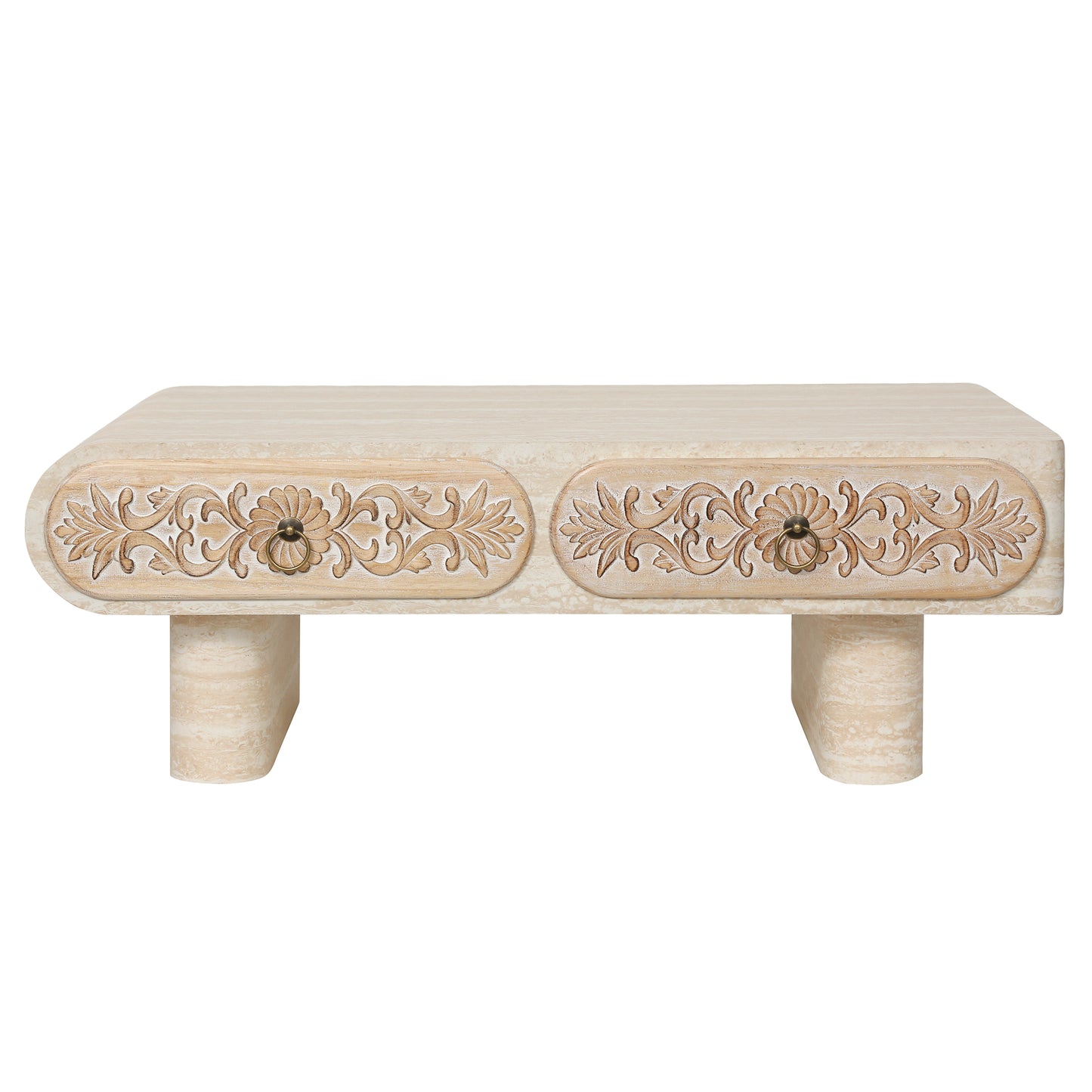 39.4" Beige+Yellow Rectangular Coffee Table with Drawer for Living Room