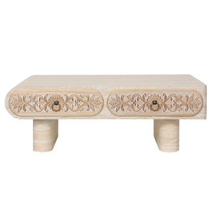 39.4" Beige+Yellow Rectangular Coffee Table with Drawer for Living Room