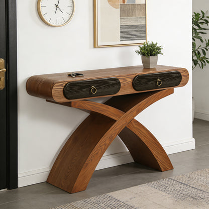 Beige Brown X-Frame Console Table - Entryway Table