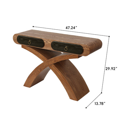 Beige Brown X-Frame Console Table - Entryway Table