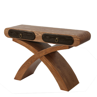 Beige Brown X-Frame Console Table - Entryway Table
