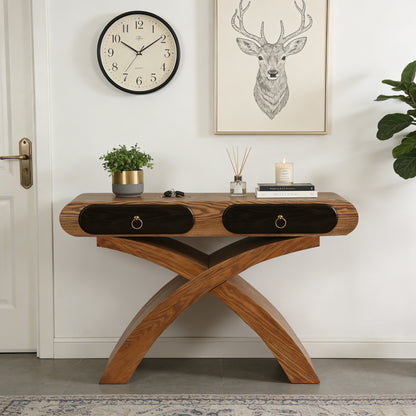 Beige Brown X-Frame Console Table - Entryway Table