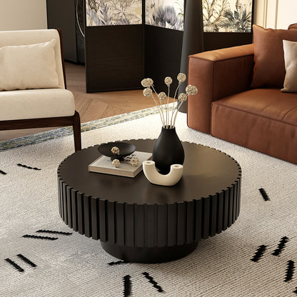Round Black Coffee Table - Modern Relief Design