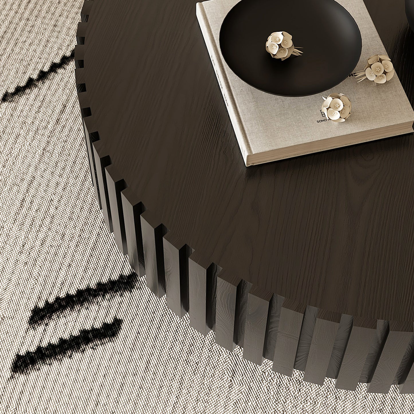 Round Black Coffee Table - Modern Relief Design