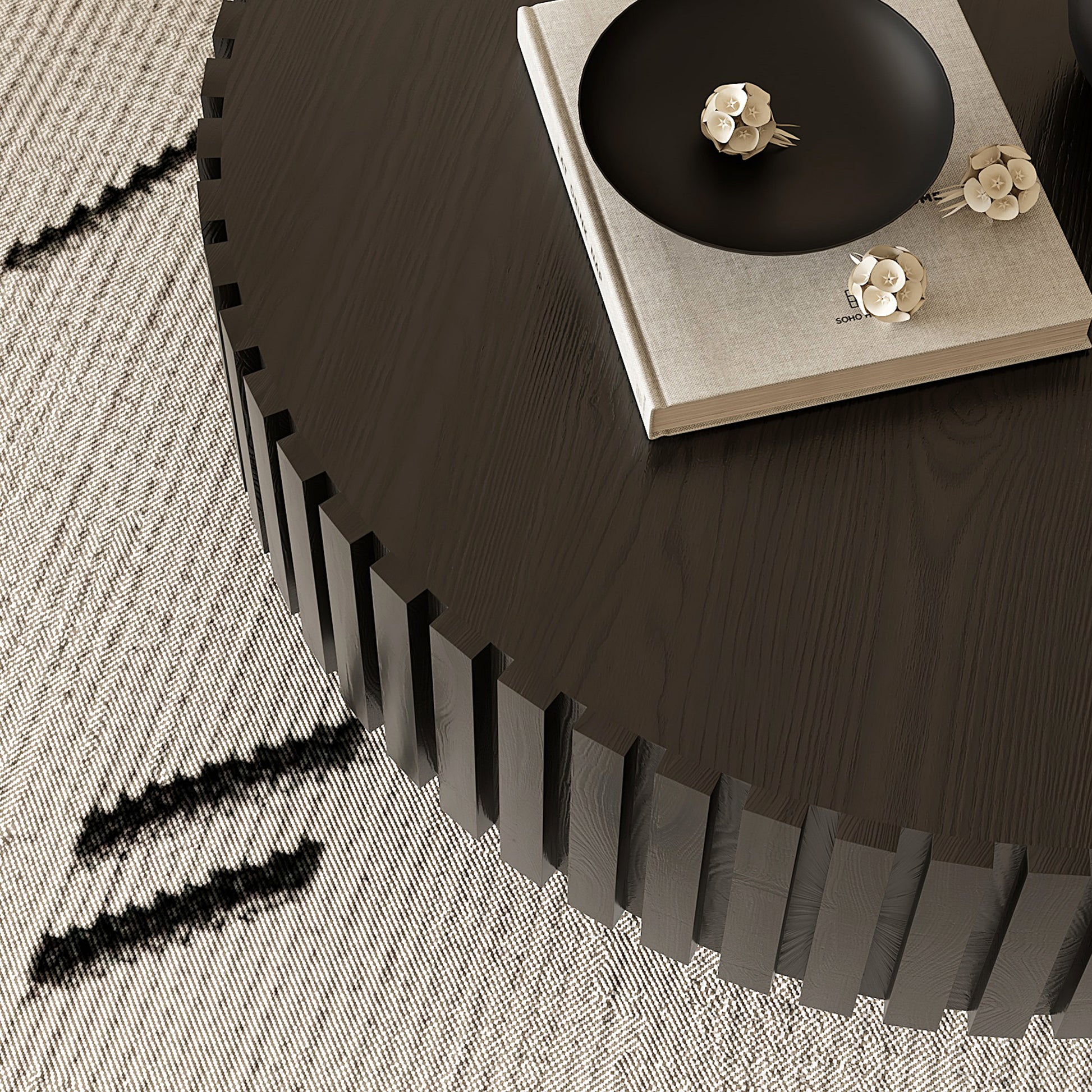 Round Black Coffee Table - Modern Relief Design
