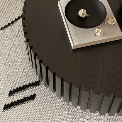 Round Black Coffee Table - Modern Relief Design