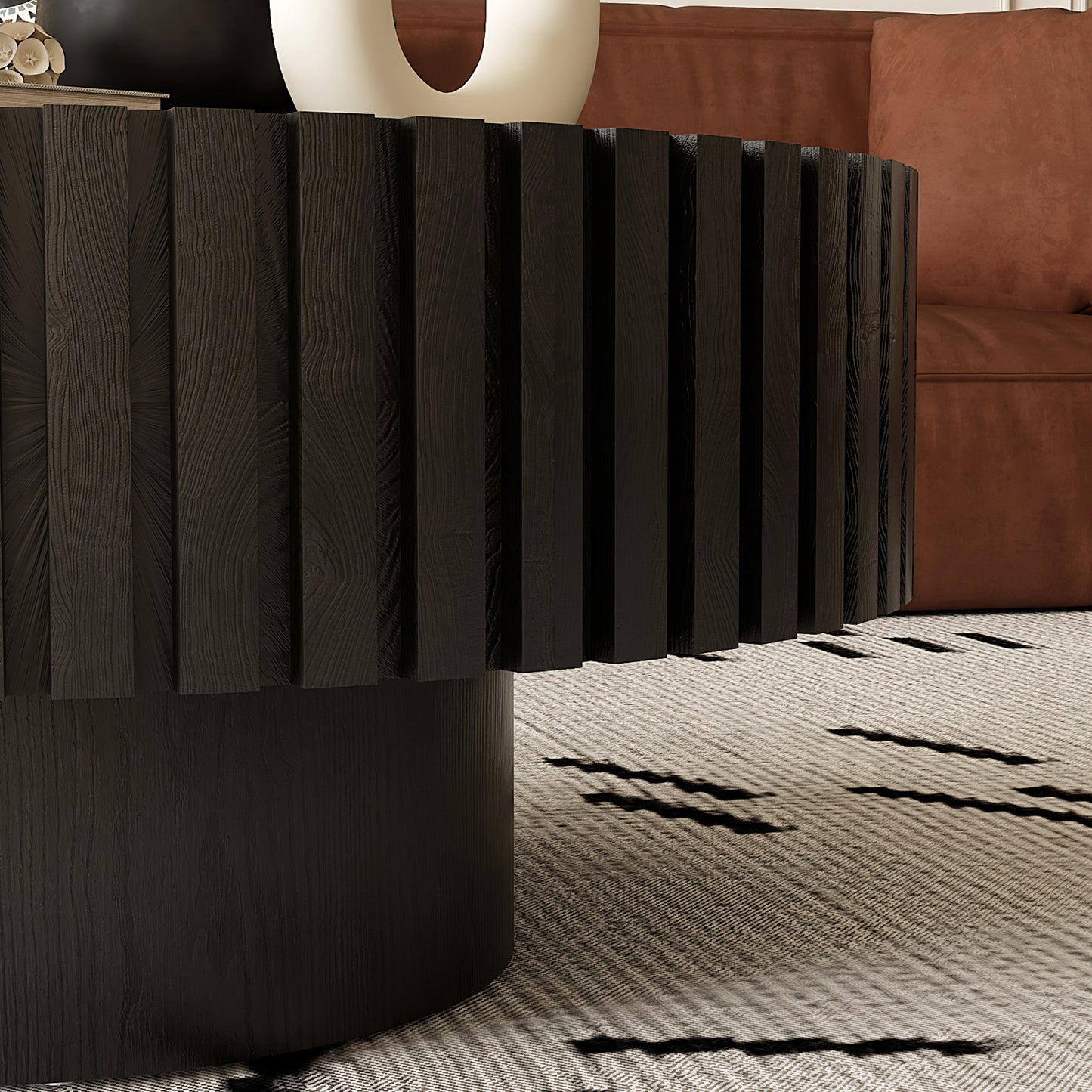 Round Black Coffee Table - Modern Relief Design