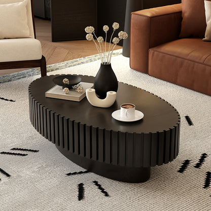 Modern Oval Coffee Table - Black MDF Storage