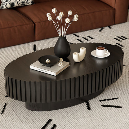 Modern Oval Coffee Table - Black MDF Storage