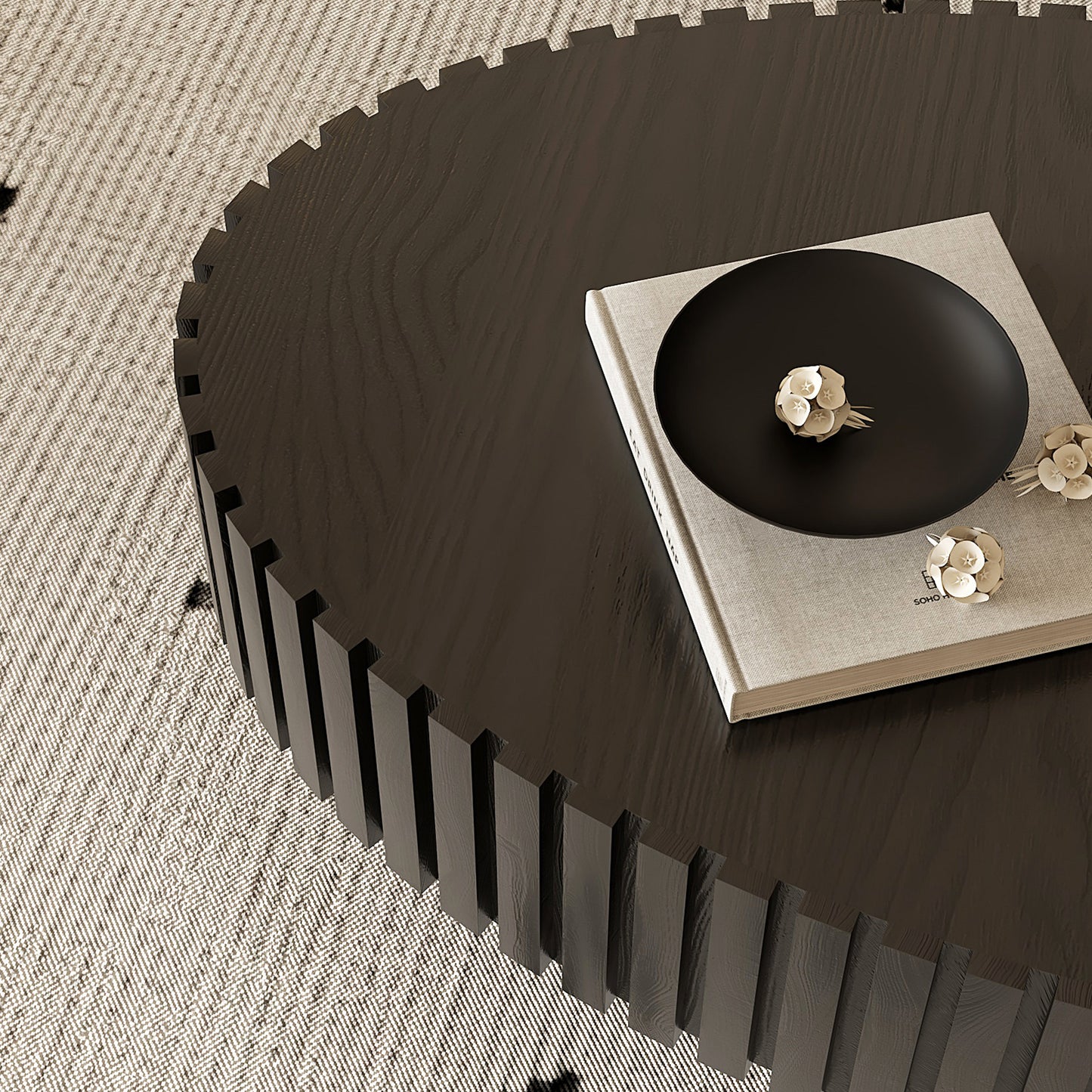 Modern Oval Coffee Table - Black MDF Storage
