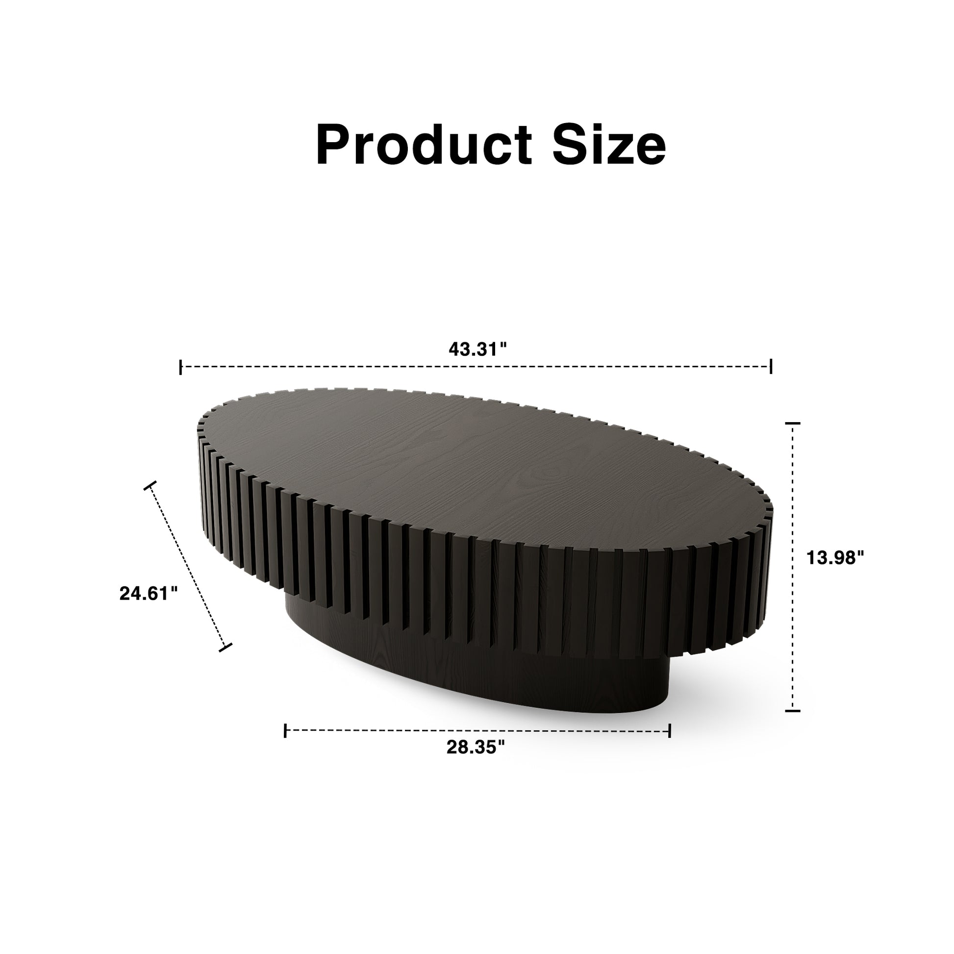Modern Oval Coffee Table - Black MDF Storage