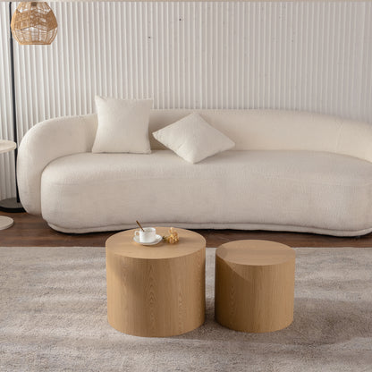 Round Wooden Coffee Table Set of 2 - Natural Wood Accent Tables for Living Room