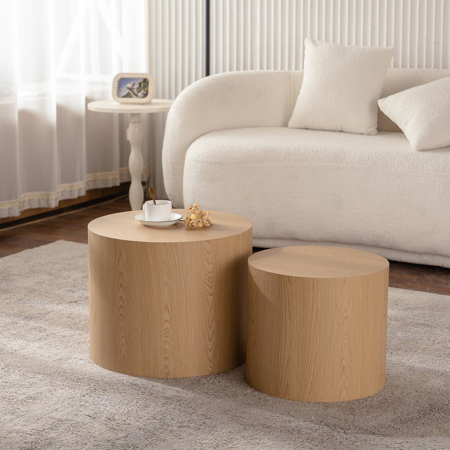 Nesting Coffee Table Set of 2 Round Wooden Coffee Tables Circle Modern Table for Small Space Living Room Bedroom Accent End Side Table