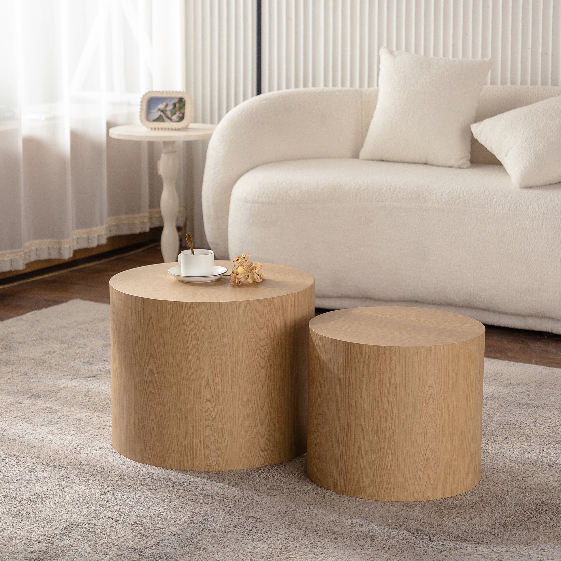 Nesting Coffee Table Set of 2 Round Wooden Coffee Tables Circle Modern Table for Small Space Living Room Bedroom Accent End Side Table