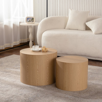 Nesting Coffee Table Set of 2 Round Wooden Coffee Tables Circle Modern Table for Small Space Living Room Bedroom Accent End Side Table
