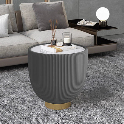 Modern Round Sintered stone Pattern Tabletop Leather Edge Sofa End Table with Metal Base,Luxurious Side Table for Home Decor Living Room
(Each tabletop has a unique grey pattern)