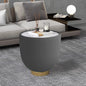 Modern Round Sintered stone Pattern Tabletop Leather Edge Sofa End Table with Metal Base,Luxurious Side Table for Home Decor Living Room
(Each tabletop has a unique grey pattern)
