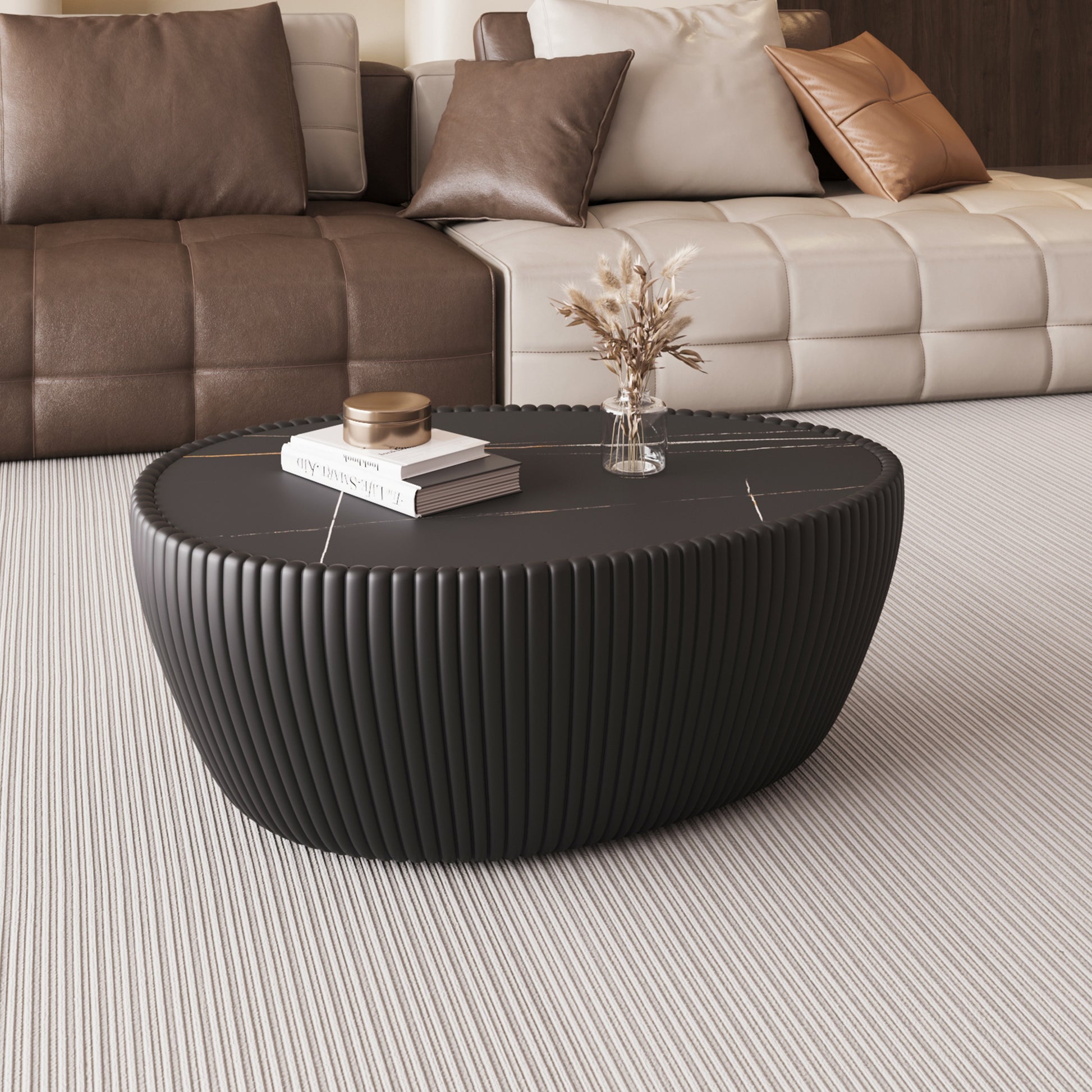 Black Goose Egg Coffee Table - 32" MDF Leather