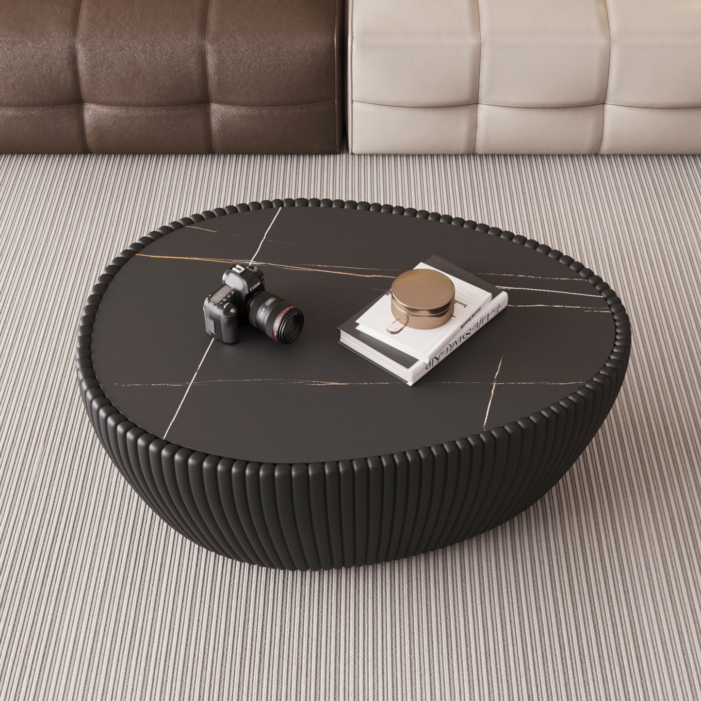 Black Goose Egg Coffee Table - 32" MDF Leather
