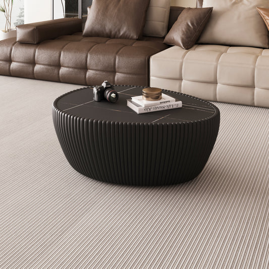 Black Sintered stone Top goose eggs Shape Leather Coffee modern Sofa Table for Living Room furniture ( Each tabletop has a unique pattern)