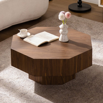 Walnut Round Coffee Table with Modern MDF Finish, 30.51 Inch for Living Room