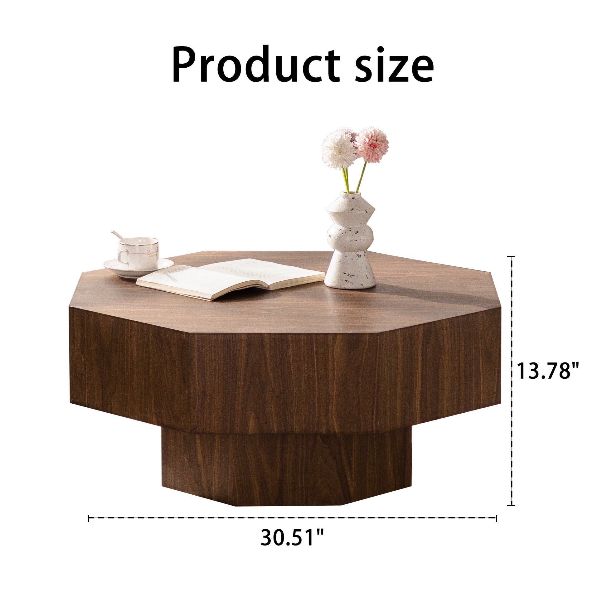 Walnut Round Coffee Table with Modern MDF Finish, 30.51 Inch for Living Room