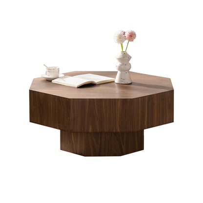 Walnut Round Coffee Table with Modern MDF Finish, 30.51 Inch for Living Room