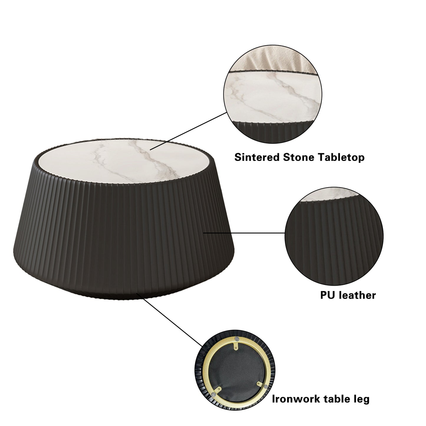 Round Black Gold Coffee Table - Modern Sofa Table