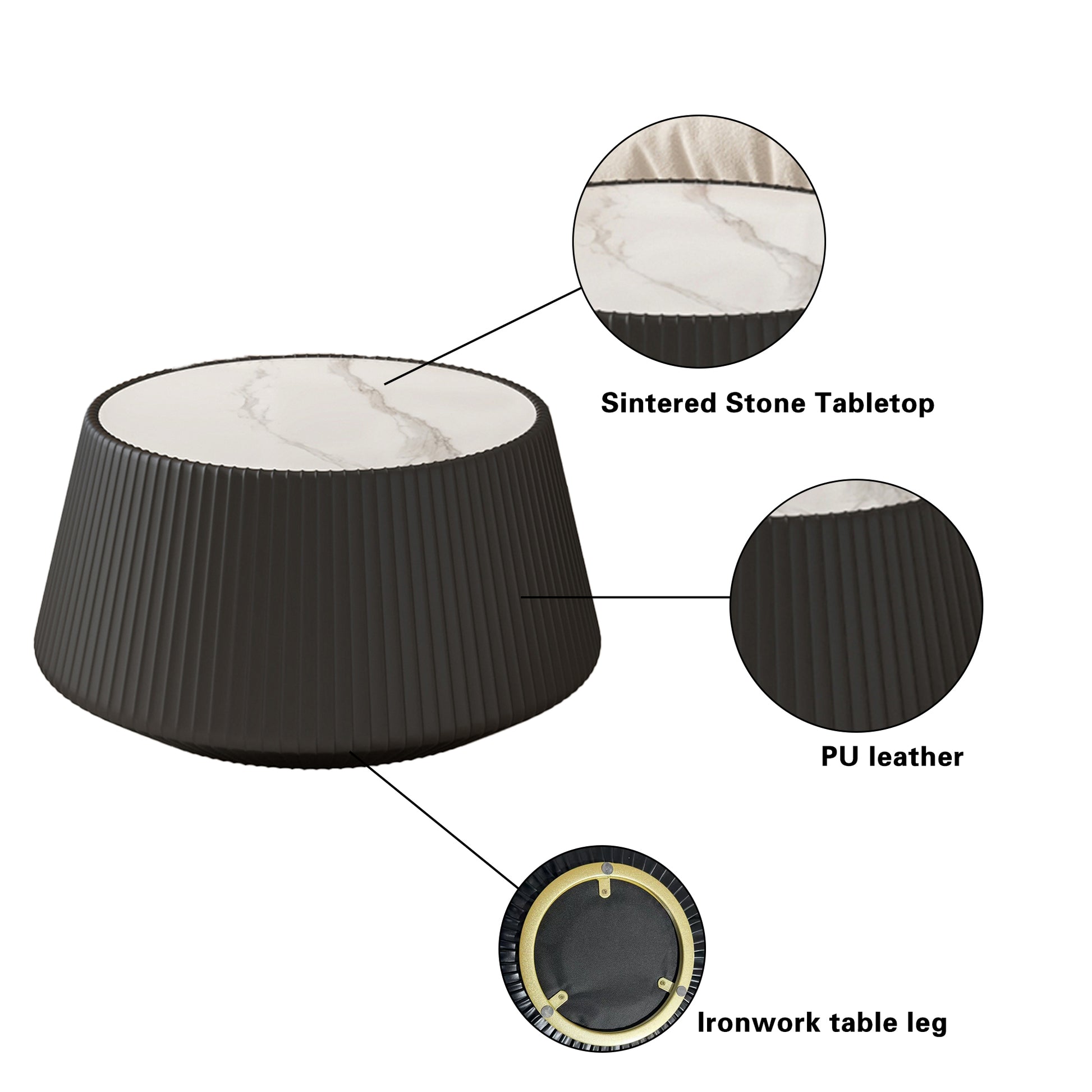 Round Black Gold Coffee Table - Modern Sofa Table
