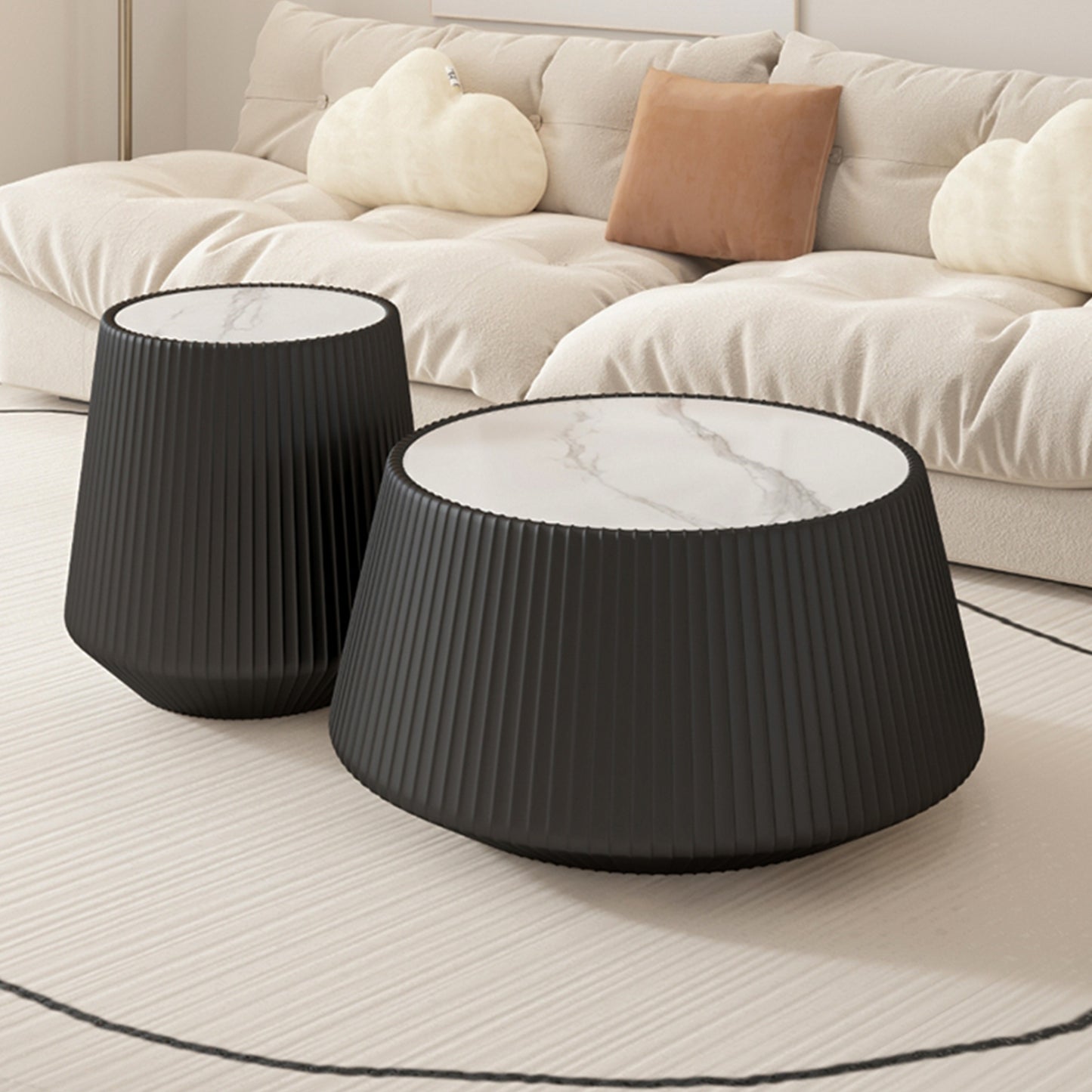 Round Black Gold Coffee Table - Modern Sofa Table