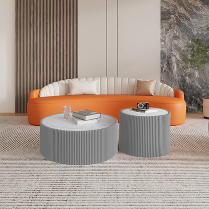 Grey White Gold Cylindrical End Table - Modern Coffee Table for Living Room