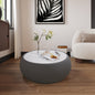 Light Sintered stone Top Drum Shape Leather Coffee modern Sofa Table for Living Room furniture ( Each tabletop has a unique grey pattern)