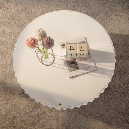 Round Fluted Storage Table - Cream White MDF for Living Room