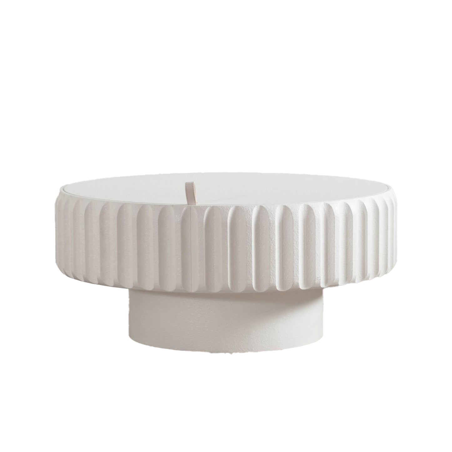 Round Fluted Storage Table - Cream White MDF for Living Room