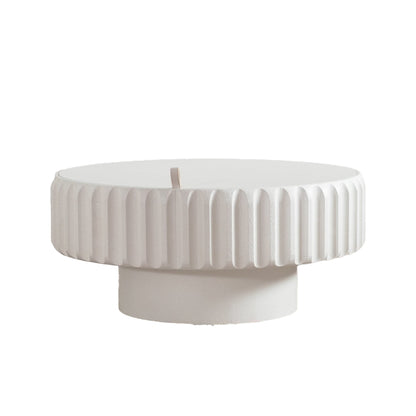 Round Fluted Storage Table - Cream White MDF for Living Room
