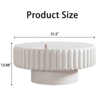Round Fluted Storage Table - Cream White MDF for Living Room