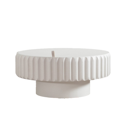 Round Fluted Storage Table - Cream White MDF for Living Room
