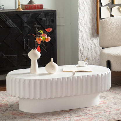 Cream White Oval Desk Top - Modern Storage Table for Living Room