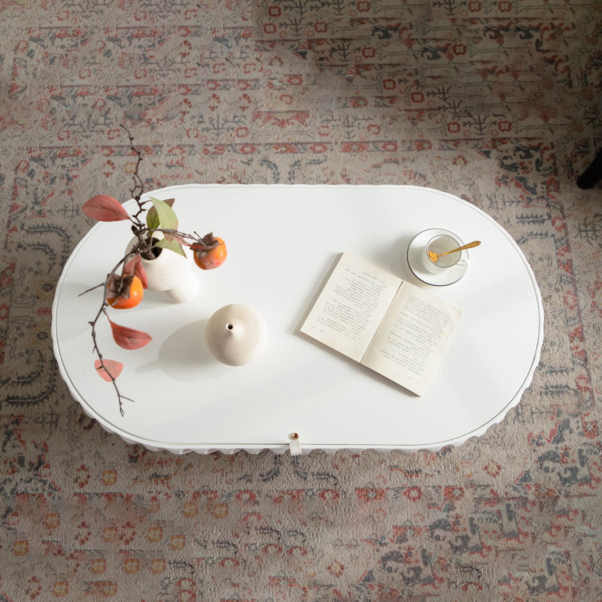 Cream White Oval Desk Top - Modern Storage Table for Living Room