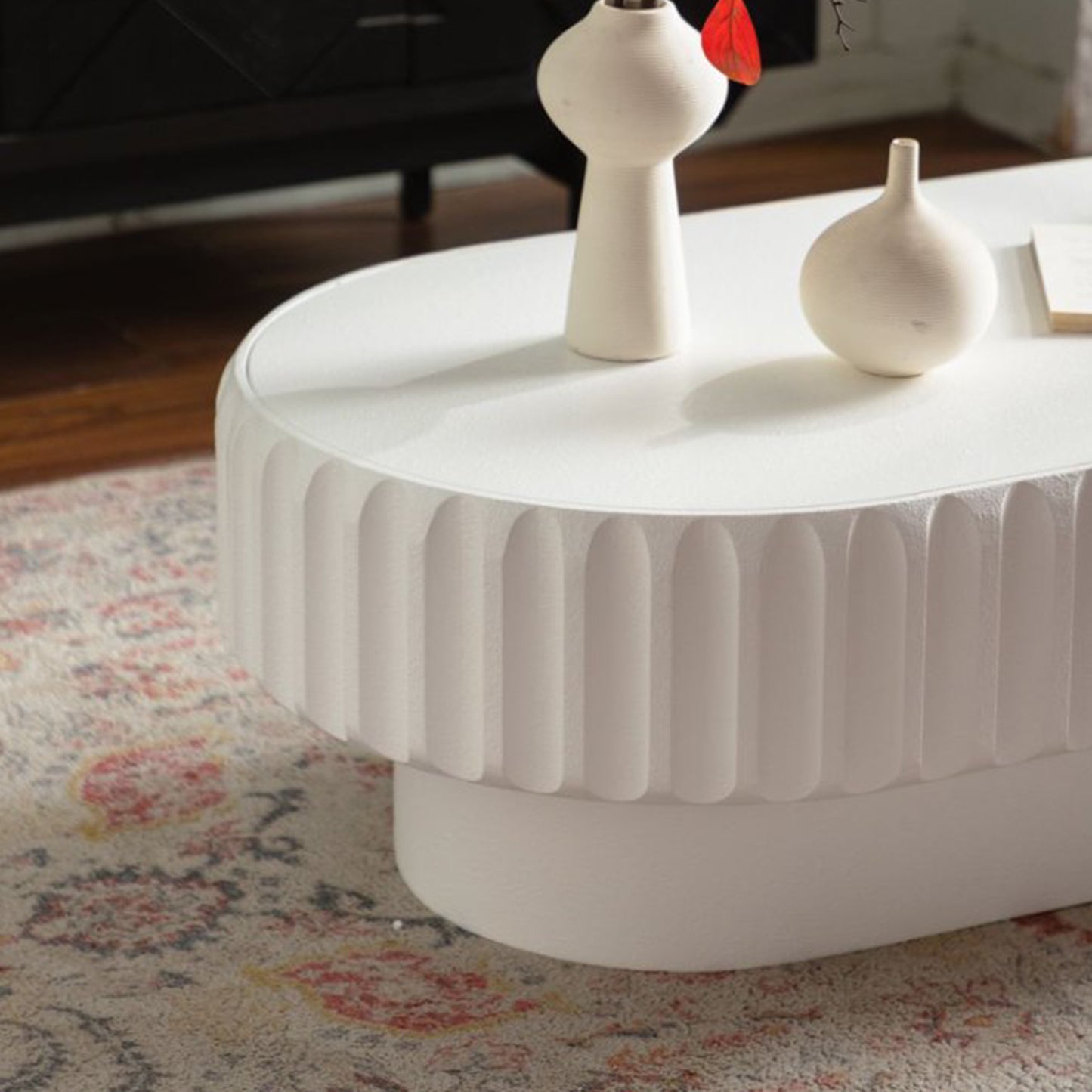 Cream White Oval Desk Top - Modern Storage Table for Living Room