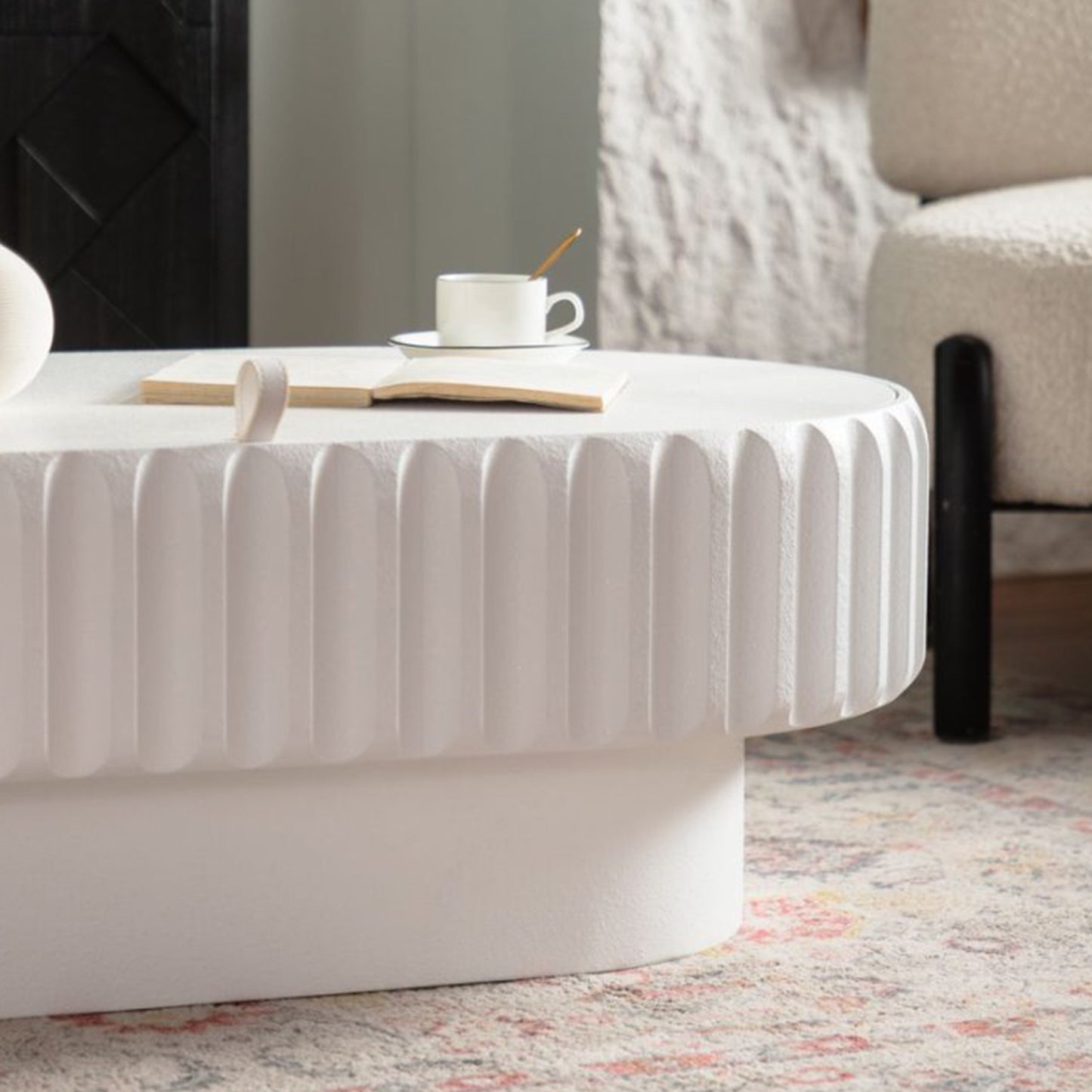 Cream White Oval Desk Top - Modern Storage Table for Living Room