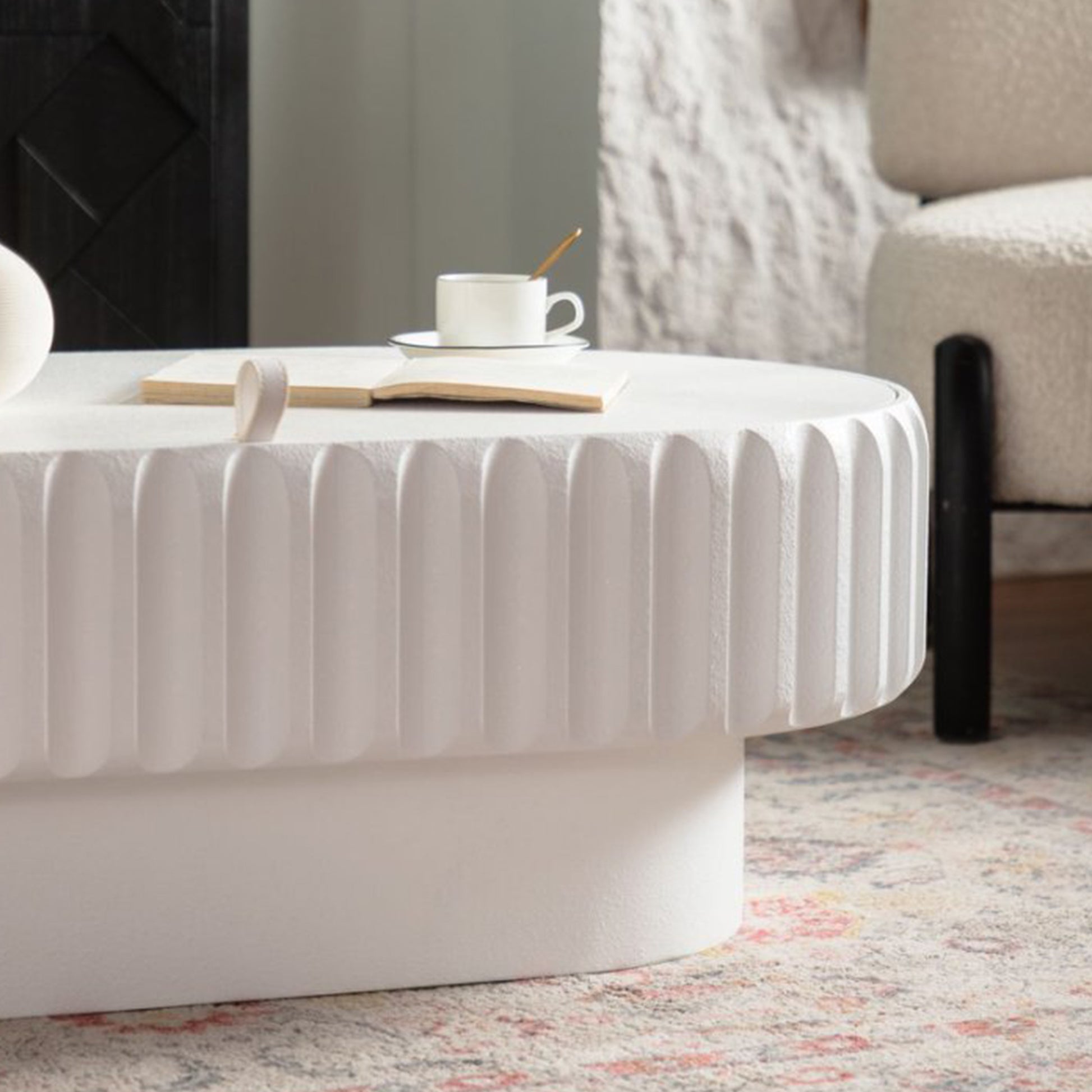Cream White Oval Desk Top - Modern Storage Table for Living Room